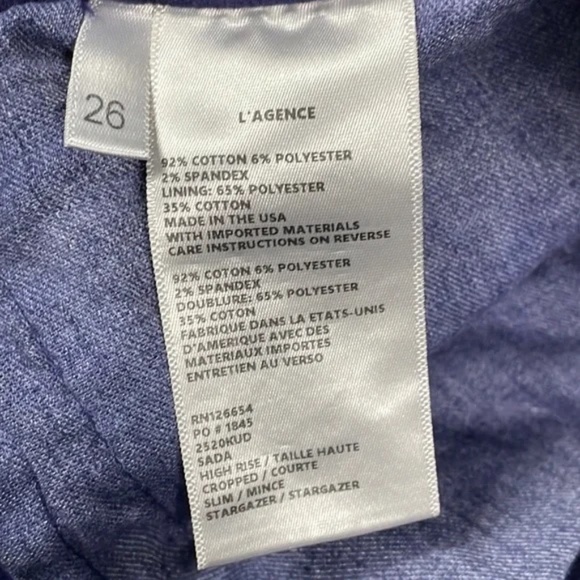 NWT L’Agence Sada High Rise Cropped Slim Jeans in Stargazer Purple Sz 26 - Picture 3 of 8